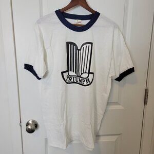 VTG Screen Stars Ringer T-Shirt Triumph Motorcycles White Blue Single Stitch XL